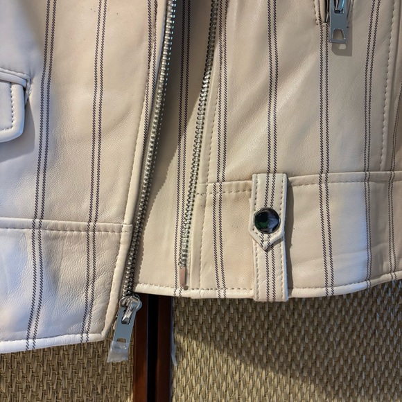Derek Lam 10 Crosby Lamb Leather Jacket — Size 6 — Beige w/ Black Stripes - Picture 9 of 14